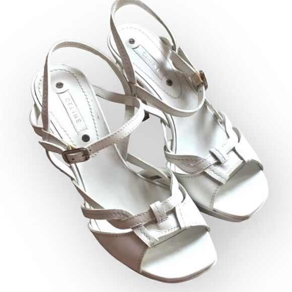 Celine, White Stiletto High Heeled Strappy Sandal Pumps Ankle Buckle Women’s 9.5 - Picture 9 of 9